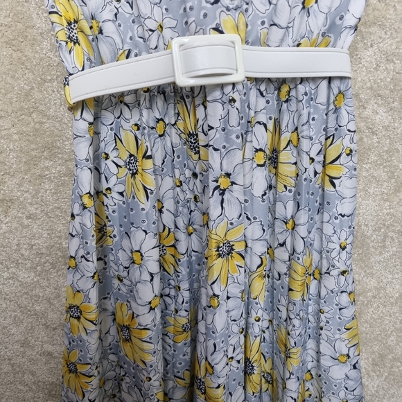 Vintage Heather Valley Dress Size 14 1970's Yellow Grey Daisy Sleeveless Button - Picture 4 of 10